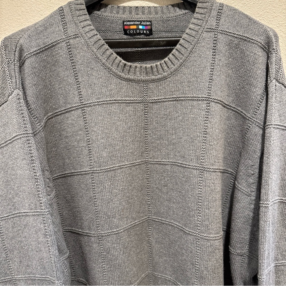 Alexander Julian Colours Mens Gray Chevron Knit Pullover Sweater Sz XL Luxury - Picture 2 of 8
